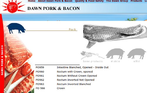 Boneless pork rectums